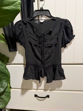 Kimchi Blue Black Ruffle Tie-Front Peplum Blouse Small